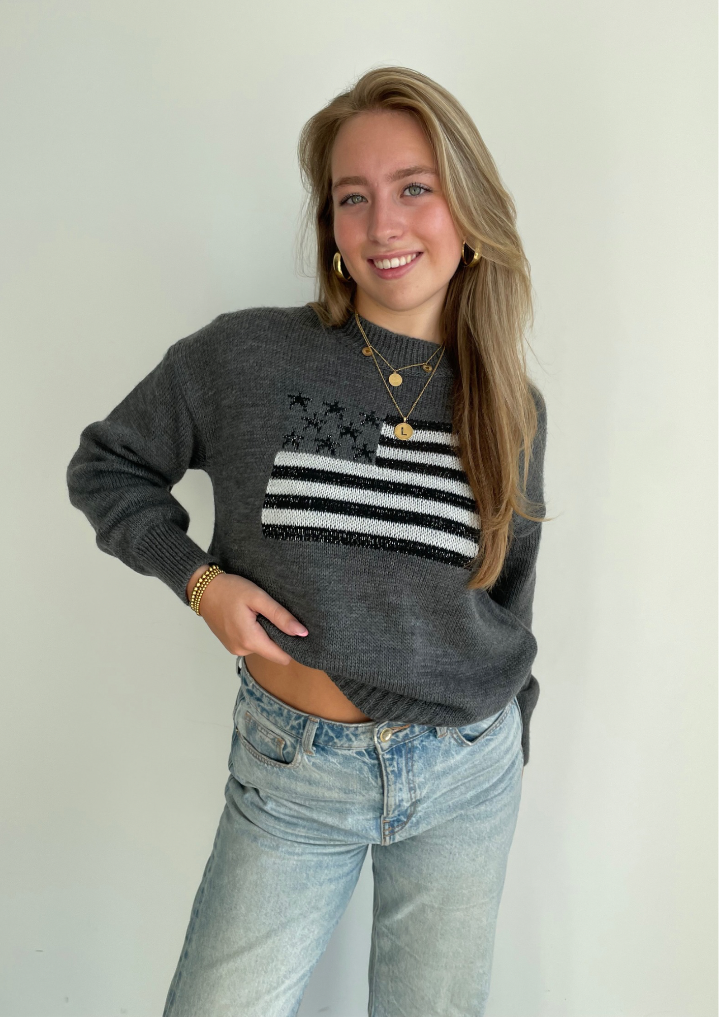 USA glitter ★ sweater grey