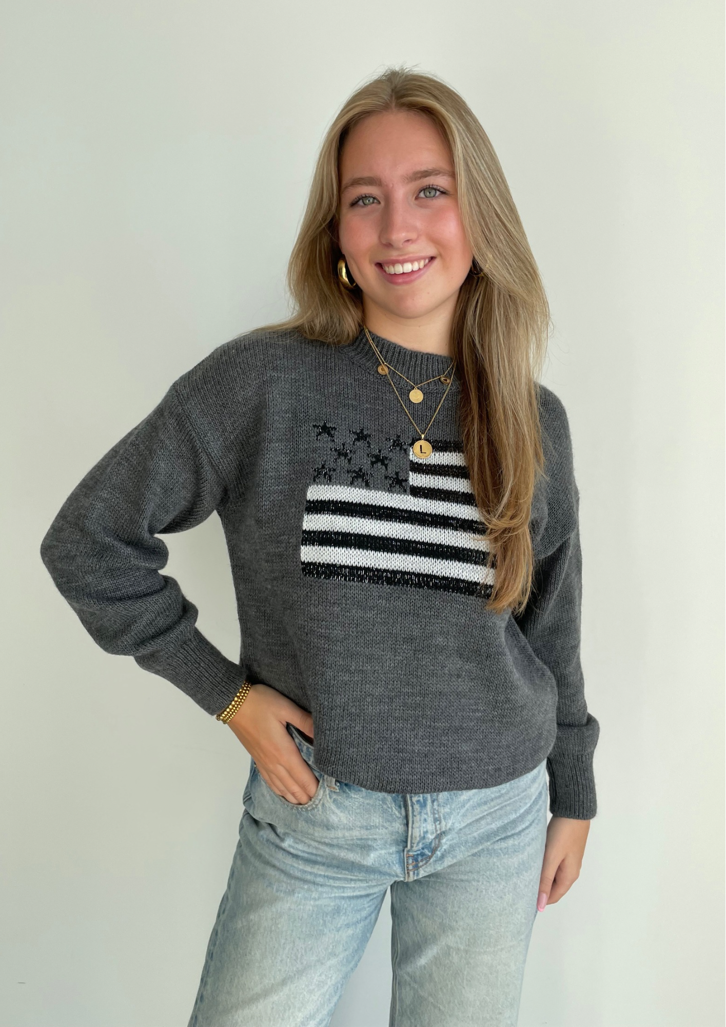 USA glitter ★ sweater grey