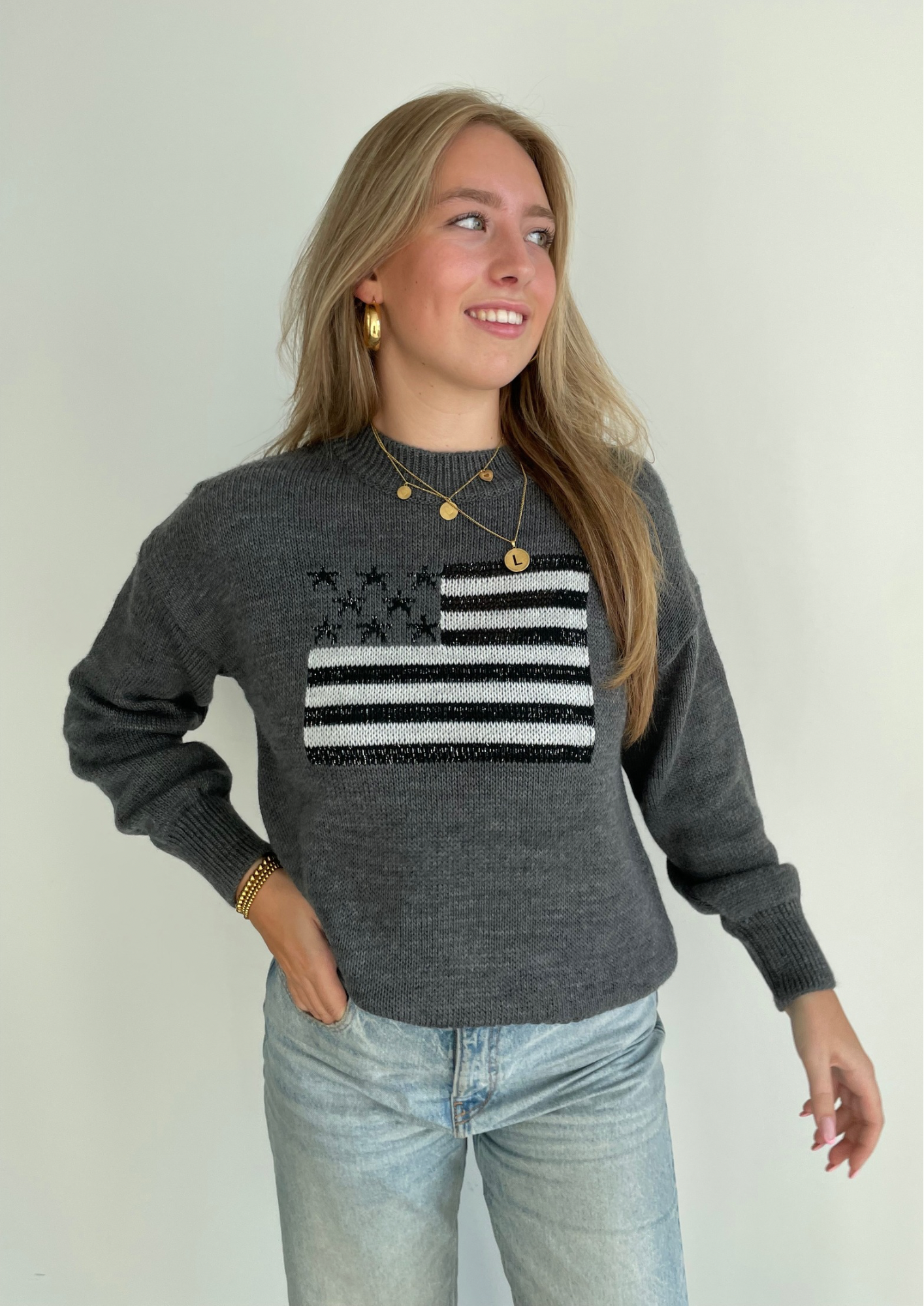 USA glitter ★ sweater grey