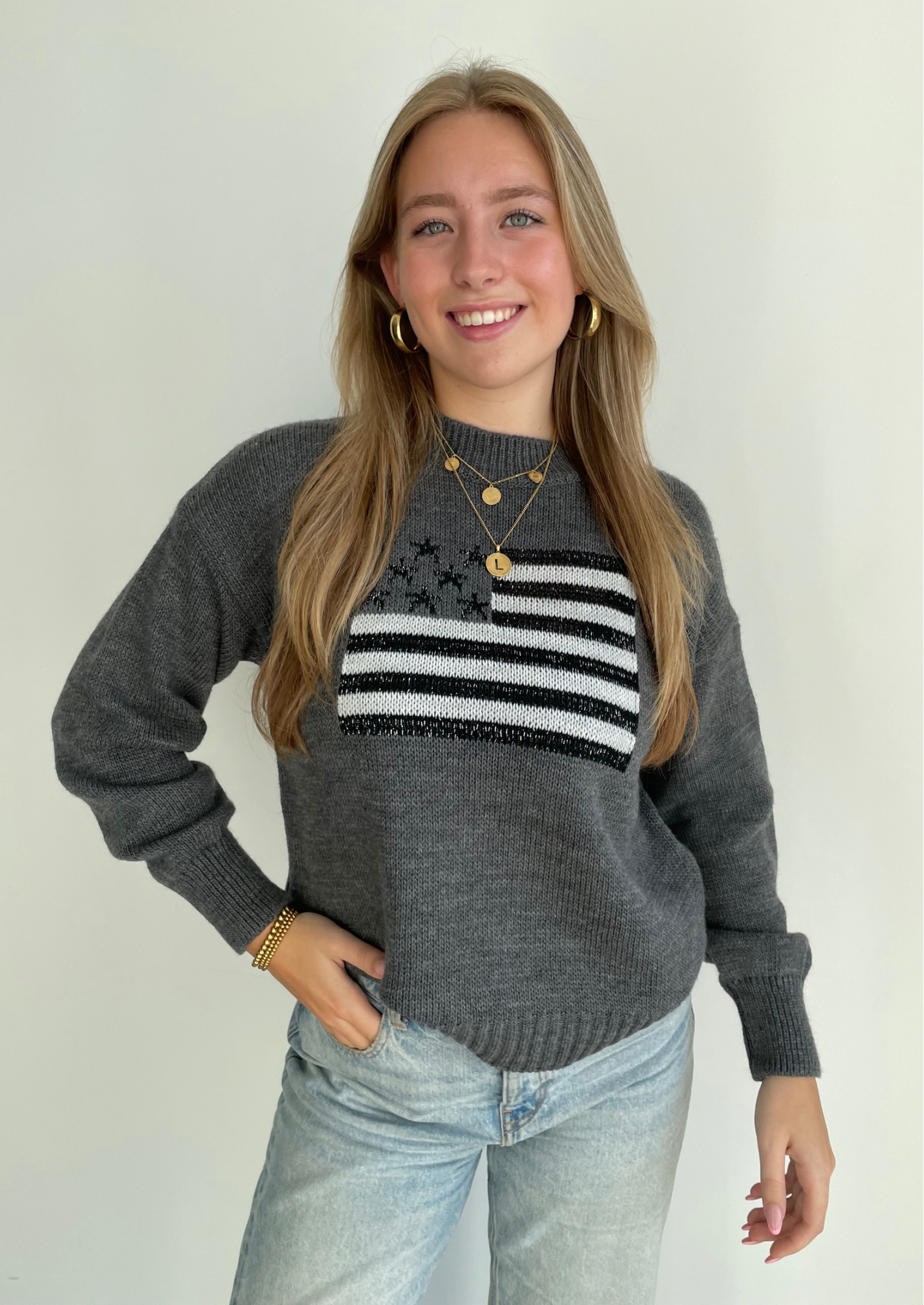 USA glitter ★ sweater grey